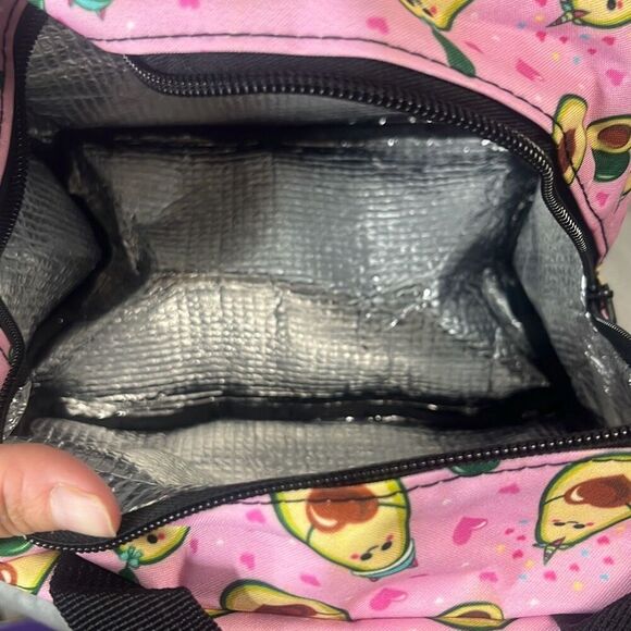 Avocado Graphic Printed Insulated Lunch Bag Pink Zippered Handles Guacamole New - Picture 5 of 5